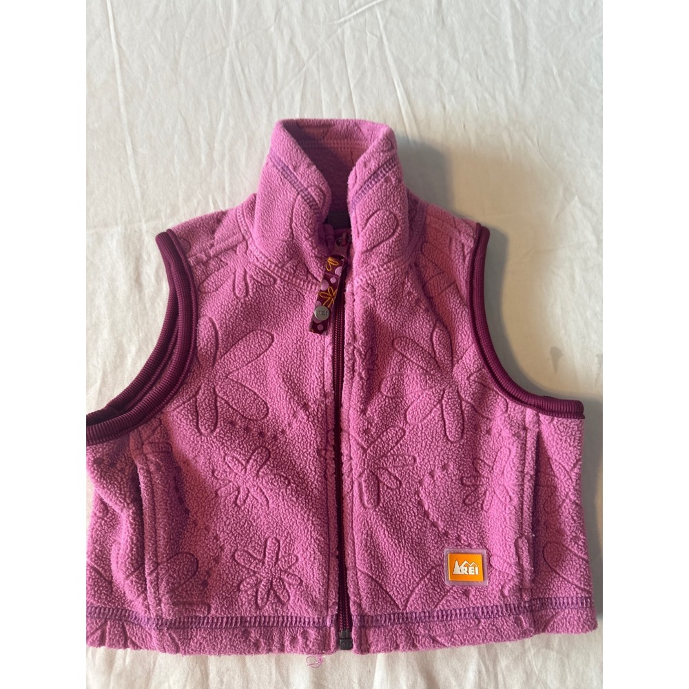 REI Fleece Vest Kids 12 Months Purple  Floral Embossed Full Zip Outdoor